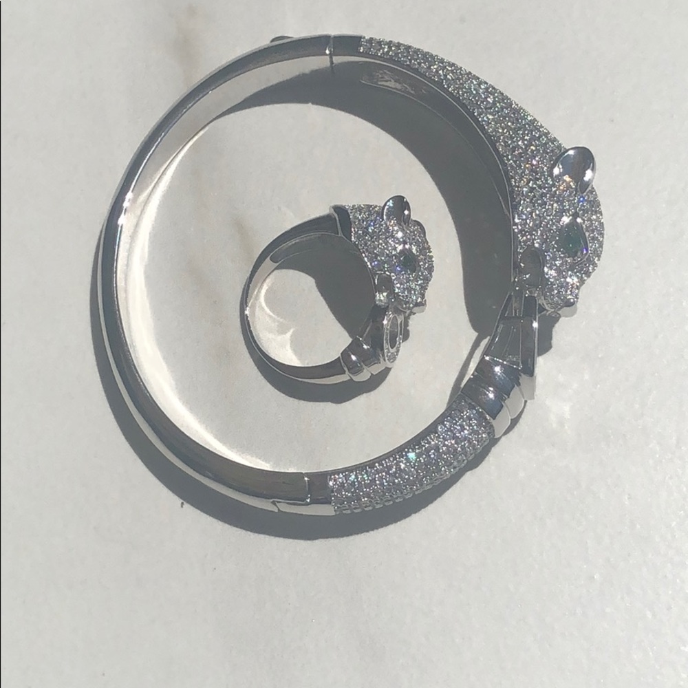 Silver Panther Swarovski Crystal Bracelet Ring Set - Picture 6 of 7